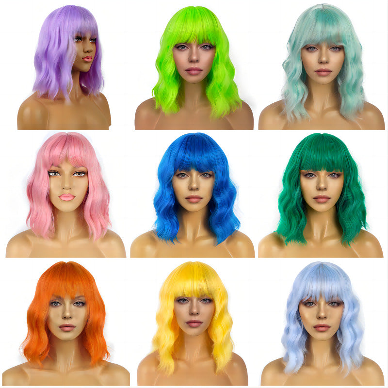 Short wavy curly wig for Western holidays/cosplay – full-head wig