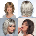 New Western-style women's wig: short, curly, side-parted bob in a trendy gradient platinum-blonde shade.