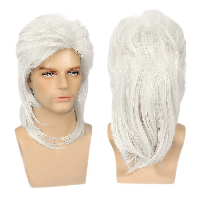 Men's Brown Curly Mullet Wig – 80s Retro Cosplay & Halloween Wig