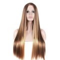 Women's Long Straight Wig – Brown-to-Gold Ombré with Rose Net Cap