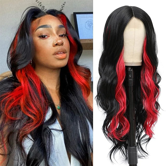 Hot-selling women's full-head synthetic lace wig: long, voluminous, loose waves with multi-tonal, gradient coloring.