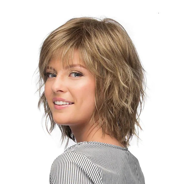New Western-style women's wig: short, curly, side-parted bob in a trendy gradient platinum-blonde shade.