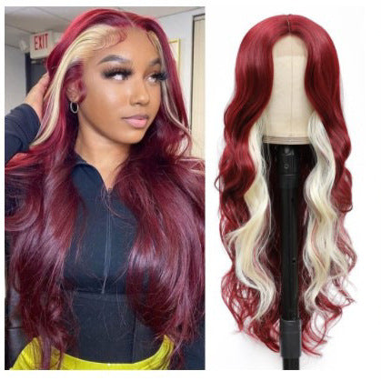 Hot-selling women's full-head synthetic lace wig: long, voluminous, loose waves with multi-tonal, gradient coloring.
