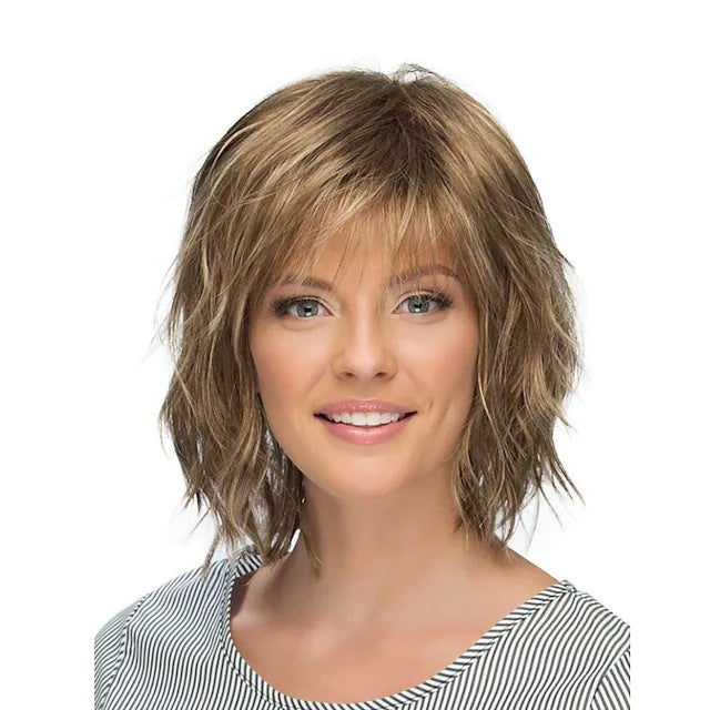 New Western-style women's wig: short, curly, side-parted bob in a trendy gradient platinum-blonde shade.